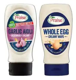 IGA Praise Whole Egg Mayo 230‑250mL or Deli Style Classic Aioli 250mL Selected Varieties offer