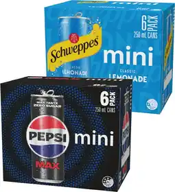IGA Pepsi, Solo or Schweppes Mini Cans 6x250mL Selected Varieties offer