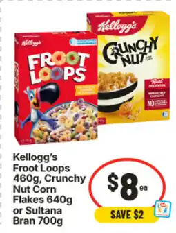 IGA Kellogg’s Froot Loops, Crunchy Nut Corn Flakes or Sultana Bran offer