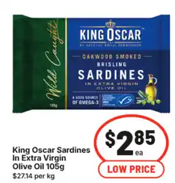 IGA King Oscar Sardines In Extra Virgin Olive Oil offer