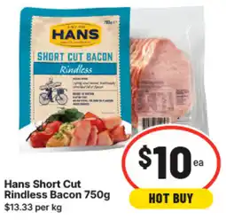 IGA Hans short cut rindless bacon offer