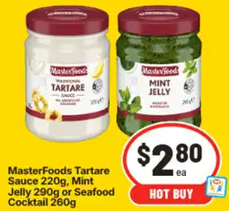 IGA MasterFoods Tartare Sauce, Mint Jelly or Seafood Cocktail offer