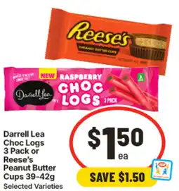 IGA Darrell Lea Choc Logs or Reese's Peanut Butter Cups offer