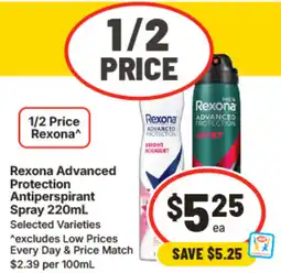 IGA Rexona Advanced Protection Antiperspirant Spray offer