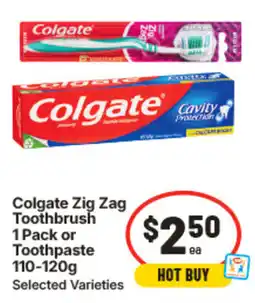 IGA Colgate Zig Zag Toothbrush Pack or Toothpaste offer