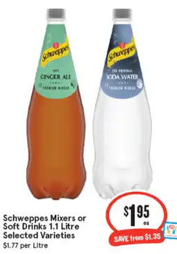 IGA Schweppes Mixers or Soft Drinks offer