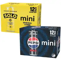 Woolworths Pepsi Max, Schweppes Lemonade or Solo Drink Varieties 12 x 250ml offer