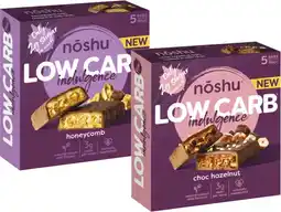 Coles NEW Noshu Low Carb Indulgence Honeycomb or Choc Hazelnut Bars 150g offer