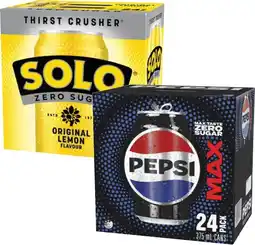 Coles Pepsi Max or Solo Zero Sugar Soft Drink 24x375mL offer