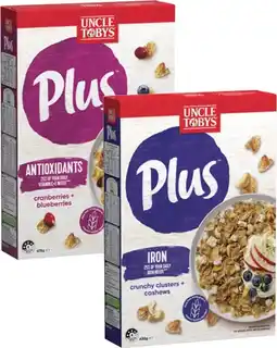 Coles Uncle Tobys Plus Cereal-705g offer