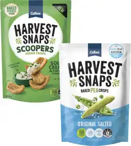 Coles Calbee Harvest Snaps 120g or Scoopers 90g offer