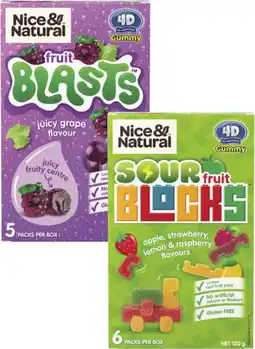 Coles Nice & Natural Fruit Blasts 100g or Sour Fruit Blocks 120g offer