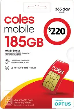 Coles Coles Mobile $220 Prepaid SIM offer