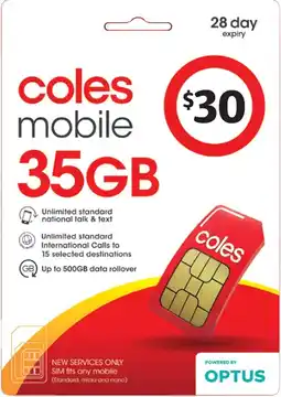 Coles Coles Mobile $30 Prepaid SIM offer