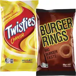 Coles Twisties, Burger Rings or Cheetos 80g-90g offer