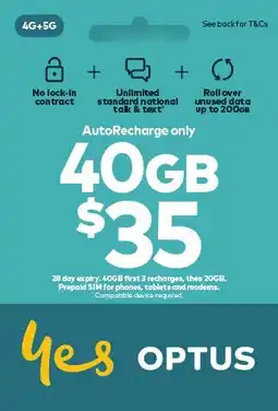 Coles Optus $35 AutoRecharge Only Prepaid SIM Starter Kit offer