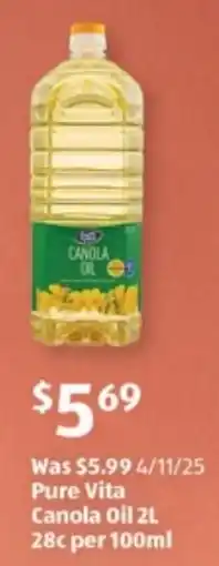 ALDI Pure Vita Canola Oil offer
