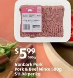 ALDI Ironbark Pork Pork & Beef Mince offer