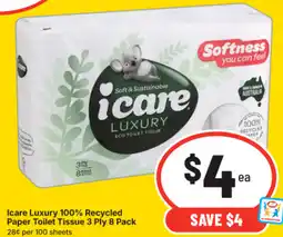 IGA Icare Luxury 100% Recycled Paper Toilet Tissue 3 Ply offer