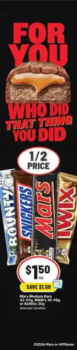 IGA Mars Medium Bars, M&M's or Skittles offer