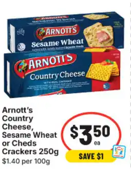 IGA Arnott's Country Cheese, Sesame Wheat or Cheds Crackers offer