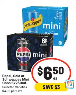IGA Pepsi, Solo or Schweppes Mini Cans offer