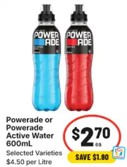 IGA Powerade or Powerade Active Water offer