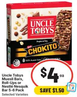 IGA Uncle Tobys Muesli Bars, Roll-Ups or Nestlé Nesquik Bar offer