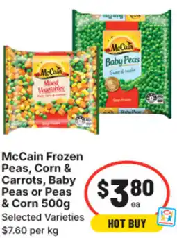 IGA McCain Frozen Peas, Corn & Carrots, Baby Peas or Peas & Corn offer