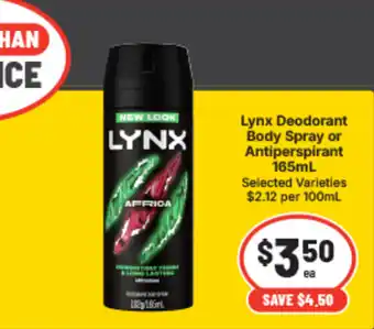 Lynx Deodorant Body Spray or Antiperspirant