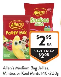 Foodworks Allen's Medium Bag Jellies, Minties or Kool Mints offer
