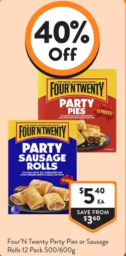 Foodworks Four'N Twenty Party Pies or Sausage Rolls offer