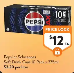 Foodworks Pepsi or Schweppes Soft Drink Cans offer