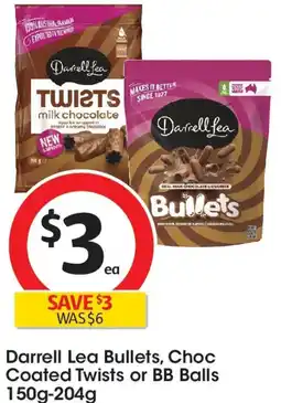 Coles Darrell lea bullets, choc coated twists or bb balls offer
