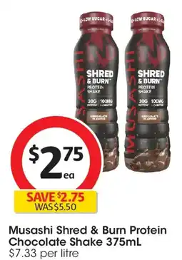 Coles Musashi shred & burn protein chocolate shake offer