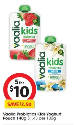 Coles Vaalia probiotics kids yoghurt pouch offer