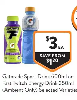 Foodworks Gatorade sport drink 600ml or fast twitch energy drink offer