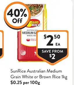 Foodworks Sunrice australian medium grain white or brown rice offer