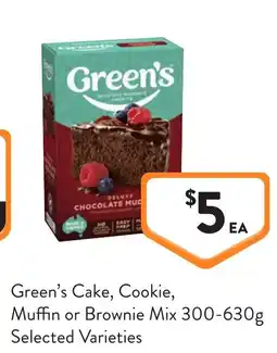 Foodworks Green's cake, cookie, muffin or brownie mix offer