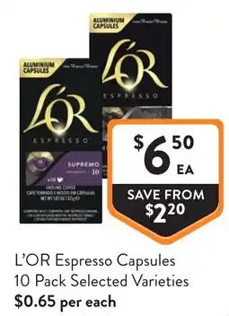 Foodworks L'or espresso capsules offer