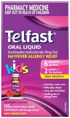 Amcal Pharmacies Telfast Kids Oral Liquid Raspberry Flavour offer