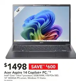 Harvey Norman Aspire 14 copilot+ pc offer