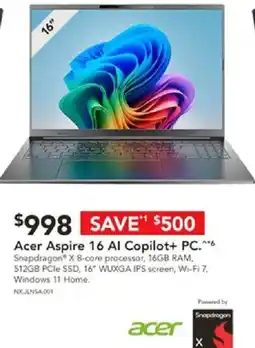 Harvey Norman Acer aspire 16 al copilot+ pc. offer