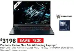 Harvey Norman Predator helios neo 16s al gaming laptop offer