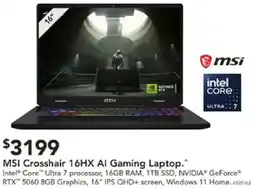 Harvey Norman Msi crosshair 16hx ai gaming laptop. offer