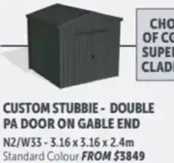 Stratco Custom stubbie double pa door on gable end offer
