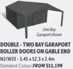 Stratco Double - two bay garaport roller doors on gable end offer