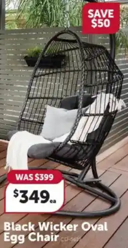 Stratco Black wicker oval egg chair offer