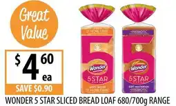 Supabarn Wonder 5 star sliced bread loaf offer