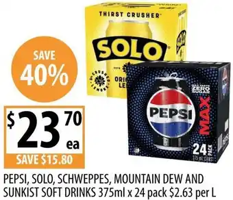 Supabarn Pepsi, solo, schweppes, mountain dew and sunkist soft drinks offer